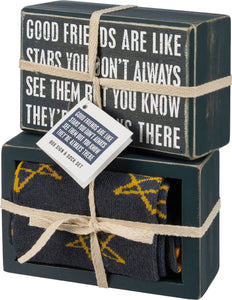 Box Sign And Sock Set - Good Friends Are Like Stars