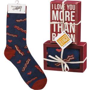 Box Sign And Sock Set - I Love You More Than Bacon