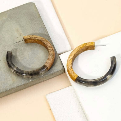 Earrings wood/acetate hoops